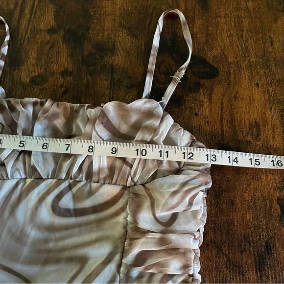 Brown Swirl Print Ruched Mini Dress - Picture 10 of 15